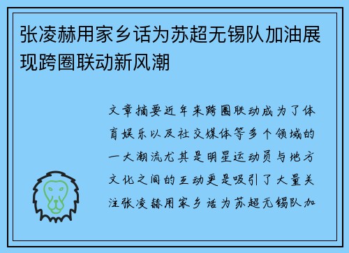 张凌赫用家乡话为苏超无锡队加油展现跨圈联动新风潮