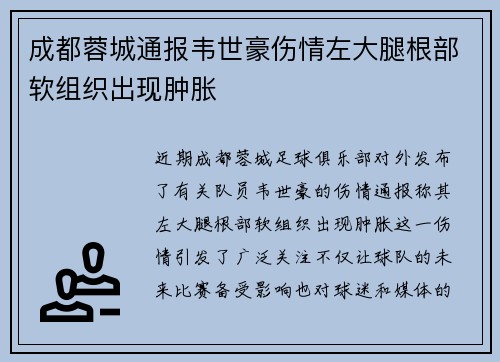 成都蓉城通报韦世豪伤情左大腿根部软组织出现肿胀